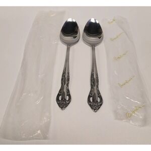 United Silver Co Stainless Japan Acadia Set Of 2 Oval Soup Place Spoons Vintage